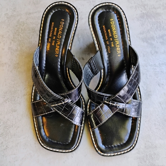Donald J Pliner Viru Sandals Womens 6.5 Black Kogi Square Open Toe 3" Heel Italy - Picture 2 of 12